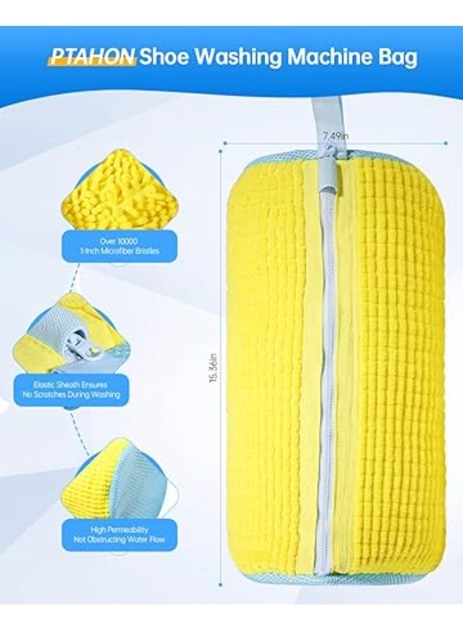Shoe Washing Machine Bag – Reusable Laundry Shoe Bag for Washer and Dryer, Durable Chenille Microfiber with 360° Cleaning, Hidden Zipper Design for Sneakers, Tennis Shoes (Yellow) - Image 3
